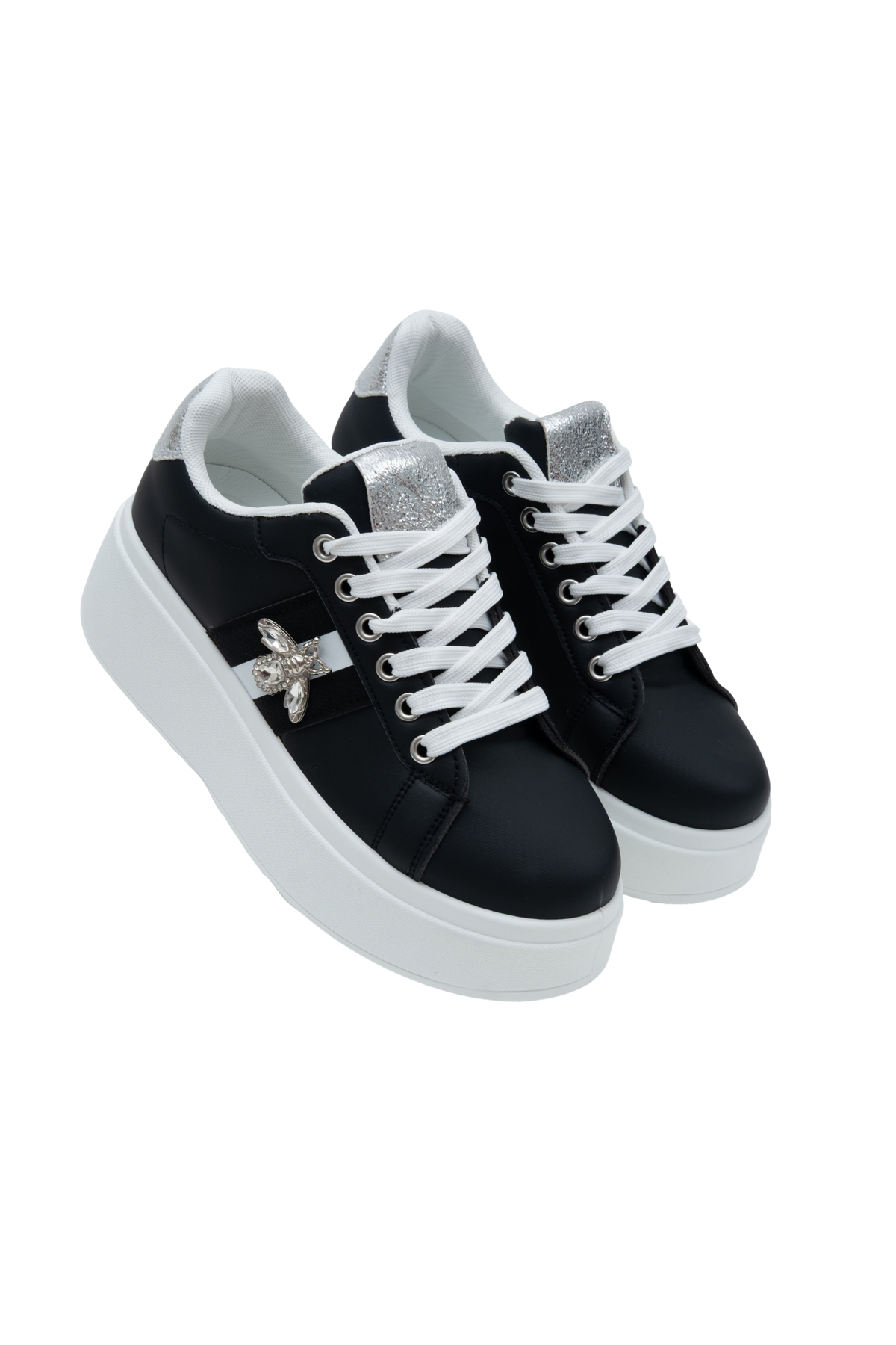 Chunky Sneaker in Schwarz mit Kristallverzierung 5