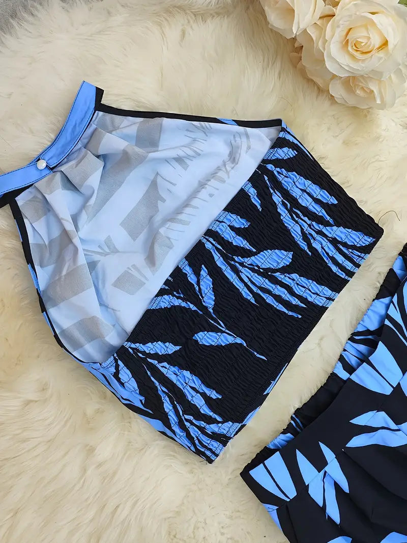 Tropisches Haltertop und weite Hose für Frauen in elegantem Design. 13