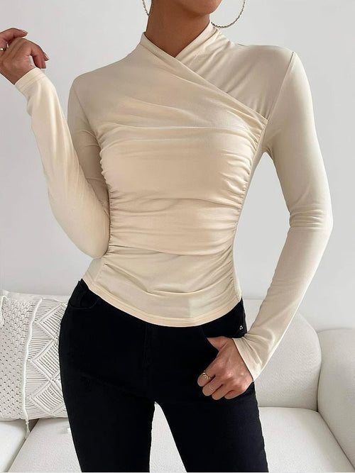 Elegantes Wickelausschnitt Top für Frauen mit langen Ärmeln. 2