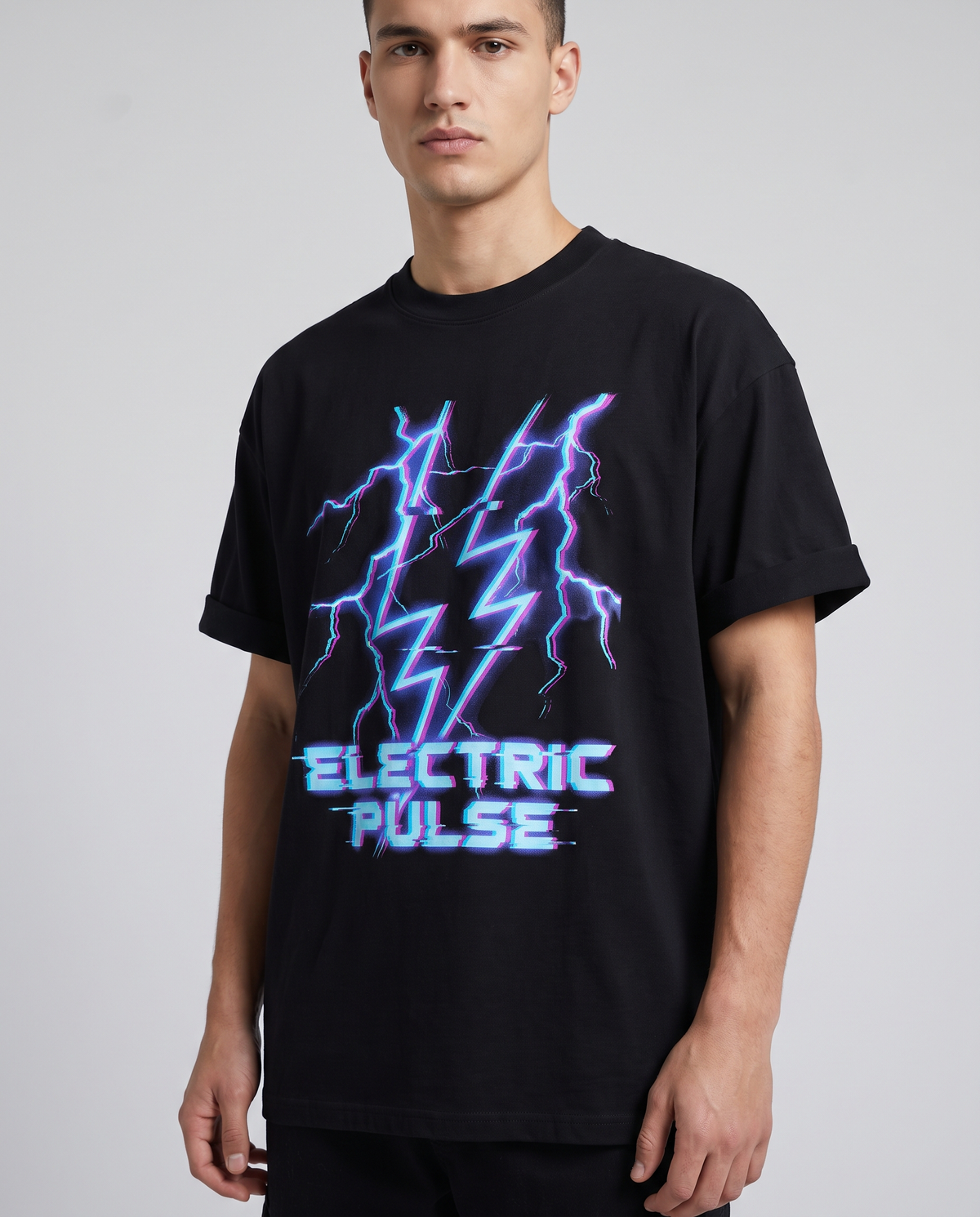 Elektrischer Puls Oversized Streetwear T-Shirt, Vorderansicht – Pursesnet