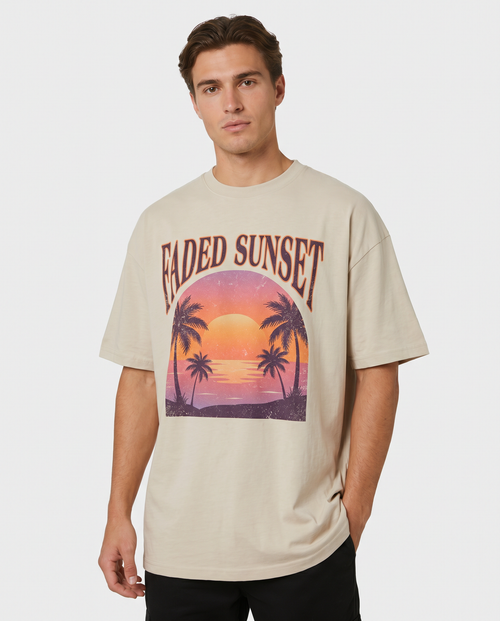 Verblasster Sonnenuntergang Oversized Streetwear T-Shirt, Vorderansicht – Pursesnet