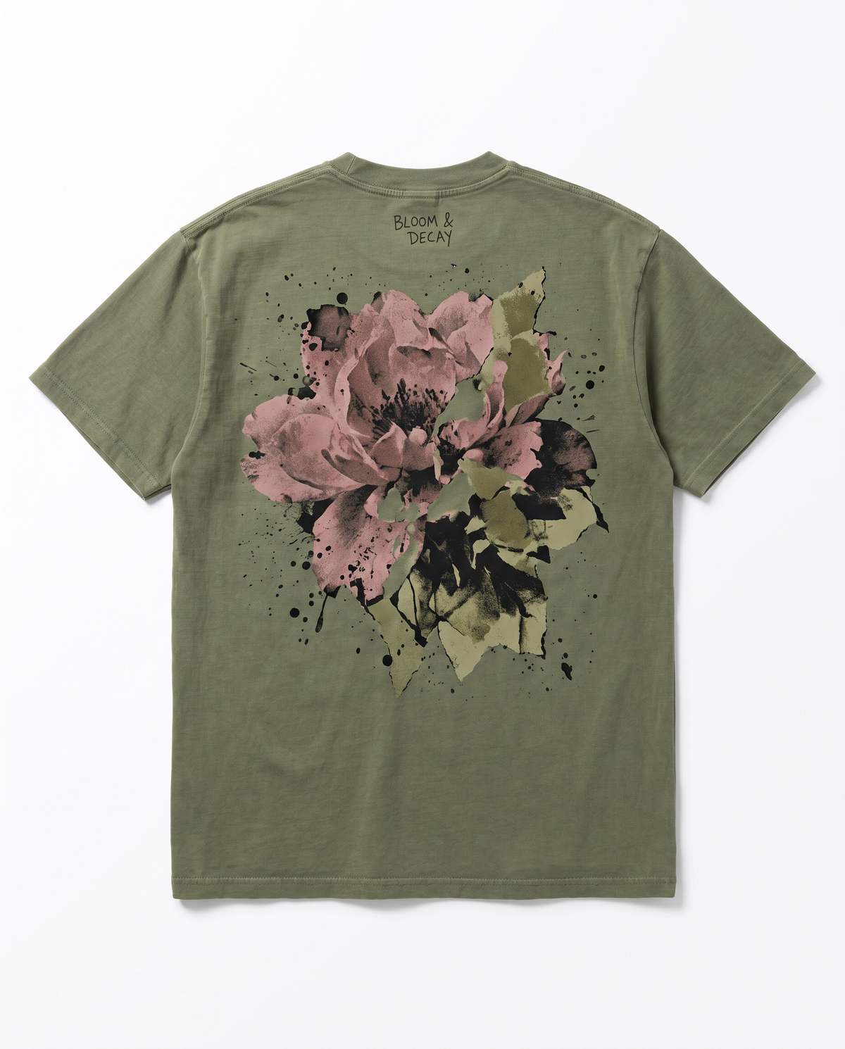 Grunge Blüte T-Shirt, Rückseitendetail Grafikdruck – Pursesnet