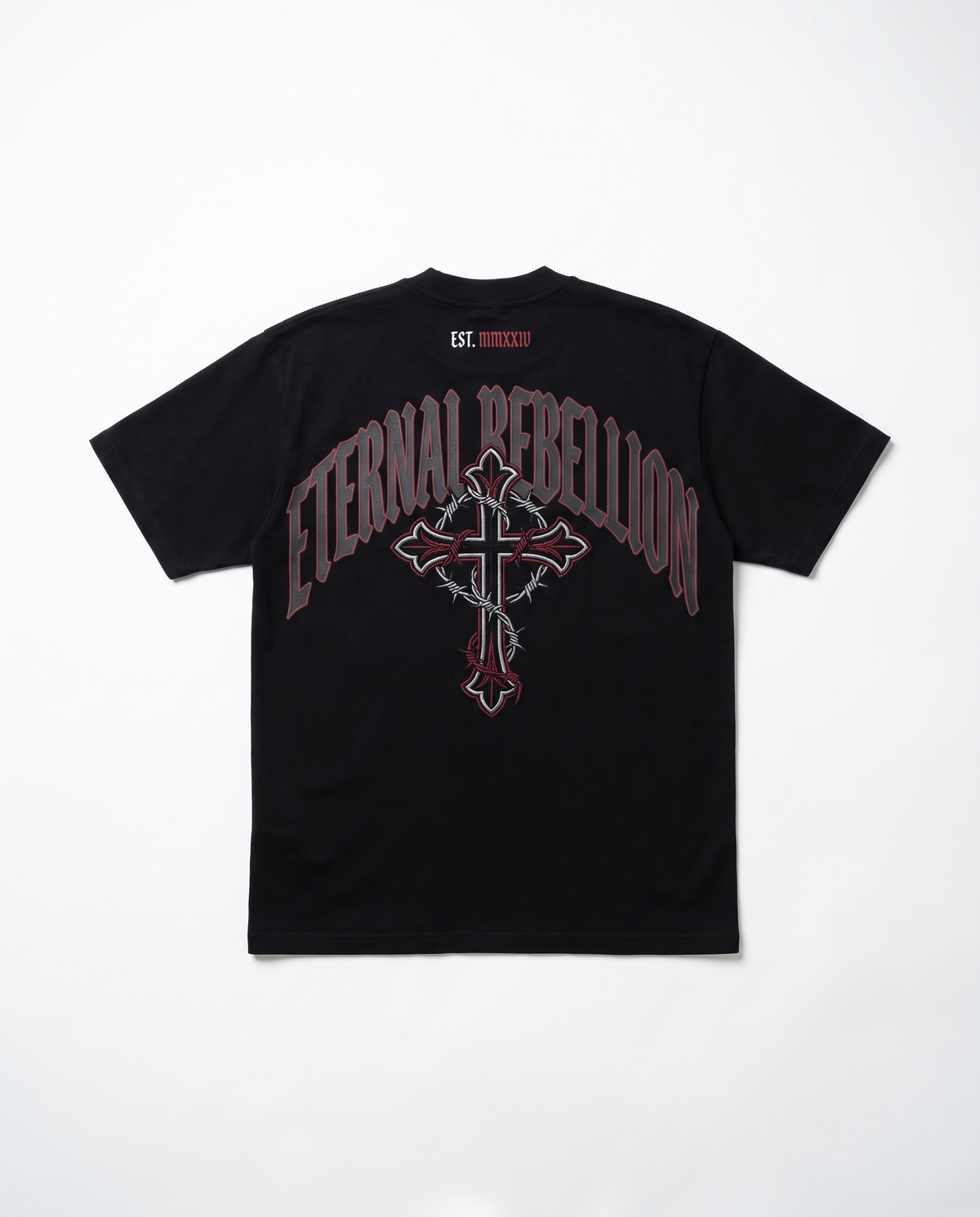 Mitternachtsrebell T-Shirt, Rückseitendetail Grafikdruck – Pursesnet