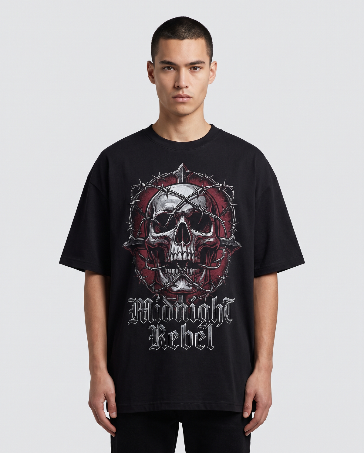 Mitternachtsrebell Oversized Streetwear T-Shirt, Vorderansicht – Pursesnet