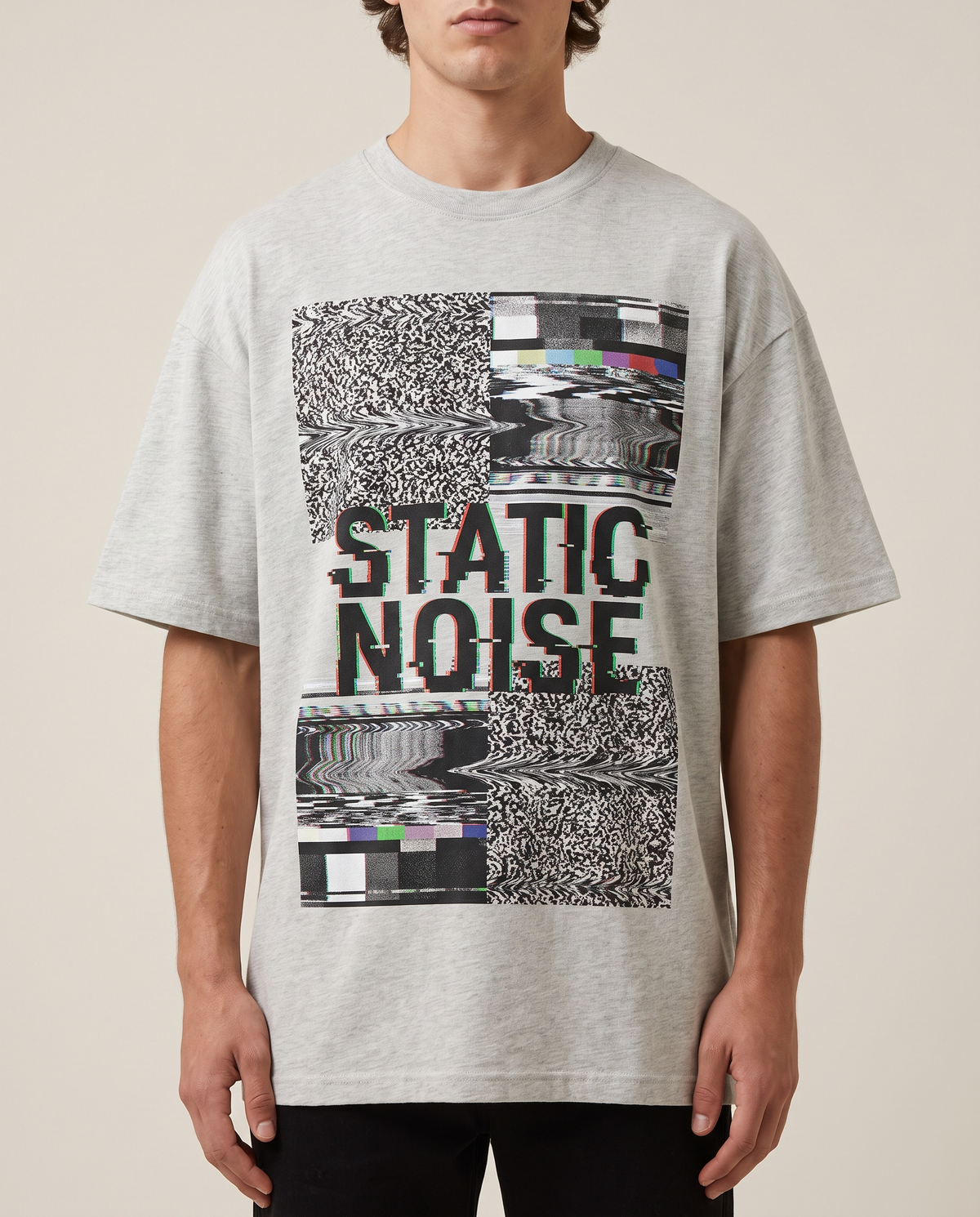 Statisches Rauschen Oversized Streetwear T-Shirt, Vorderansicht – Pursesnet