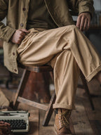 Vintage Stil Herren Arbeits Hose Baumwoll-Canvas Falten Hohe Taille Schnallenverschluss - Khaki / Grün Robuste — Image 2