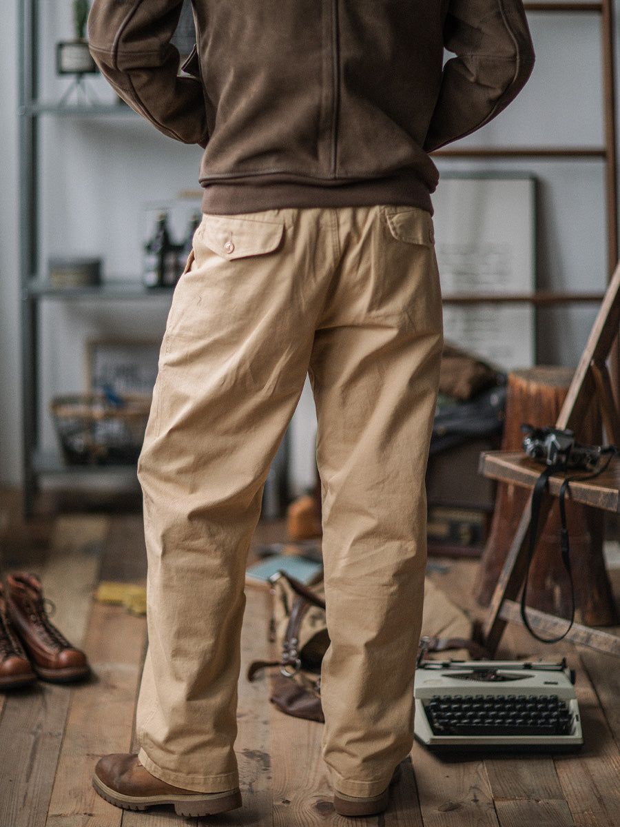 Vintage Stil Herren Arbeits Hose Baumwoll-Canvas Falten Hohe Taille Schnallenverschluss - Khaki / Grün Robuste — Image 4