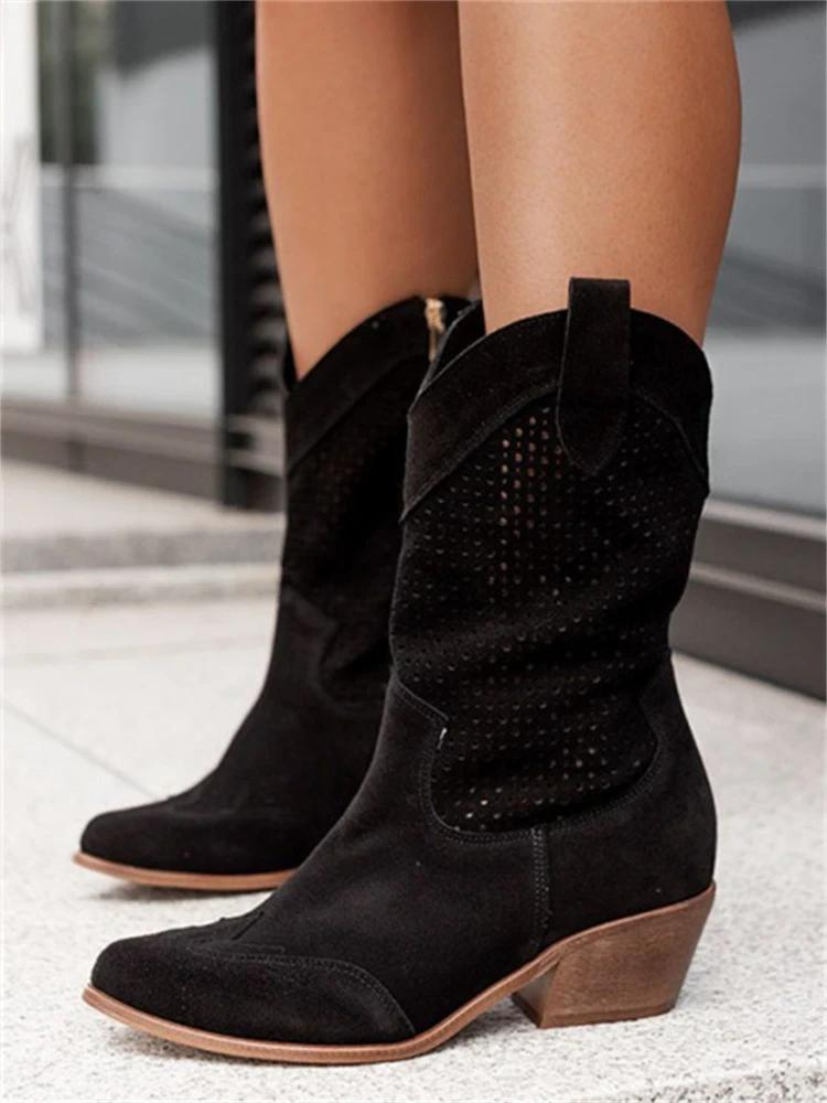 Western Style Lederstiefel in Weiß, Schwarz und Beige — Image 2