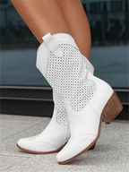 Western Style Lederstiefel in Weiß, Schwarz und Beige — Image 6